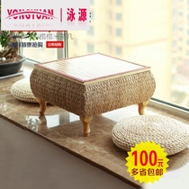 Straw-woven bay window table Tatami coffee table Small Kang table Japanese balcony floor table Solid wood low table Quilt stove table Bamboo