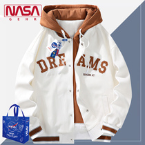 NASA joint fake two-piece autumn and winter clothing plus fleece jacket mens jacket couple 2022 casual all-match hooded cardigan