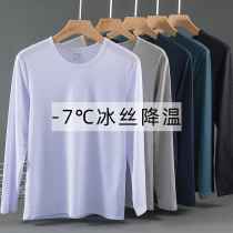 Ice wire long sleeve t-shirt men summer ultra-thin shirt Dry clothes breathable sunscreen clothes middle-aged blouse