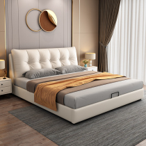 Nordic light luxury master bedroom design Leather double economy soft bed Simple modern 1 8 meters pneumatic storage wedding bed