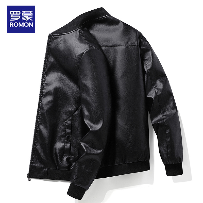 Romon leather jacket men's jacket Korean version slim fitting motorcycle stand collar leather jacket trend Spring and Autumn 2023 new high-end