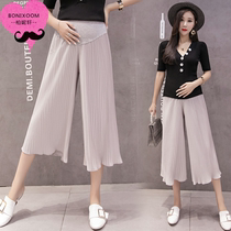 Pregnant women pants summer New loose pleated pregnant women wide leg pants fashion wear small chiffon eight-point pants tide