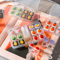 Four pairs of six pairs of cute fruit style contact lens companion box Press myopia contact lens box Double box multiple pairs