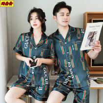Pajamas womens summer ice silk short-sleeved 2021 new couple mens shorts summer thin section silk two-piece set