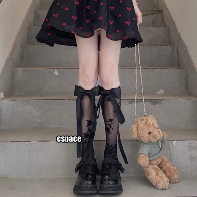 taobao agent Saton Ribbon Bow, Mountain Camellia Calf Mock Half Dore Lolita Retro Silk Switching Ballet Girl