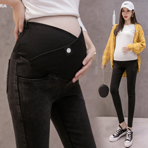  Pregnant womens jeans spring and autumn outer wear nine-point pants fashion trend mom low-waist leggings thin pregnant womens pants summer clothes