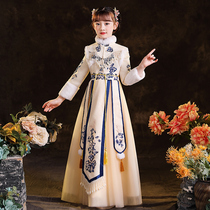 Chinese style girl Hanfu winter childrens costume Tang suit little girl New years dress female treasure two-piece thickened winter