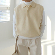 Spring sleeveless vest lapel neck sweater men loose Korean trend Joker sweater vest waistcoat waistcoat
