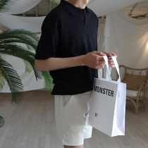 Summer thin solid color lapel mens knitted short sleeve breathable Korean loose half sleeve T-shirt youth casual versatile