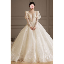 French light main wedding dress 2021 new winter temperament bride retro high-end luxury heavy industry long tailing premium