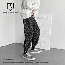 2021 autumn new design sense cashew flower jeans boys straight chic loose Harajuku style high street