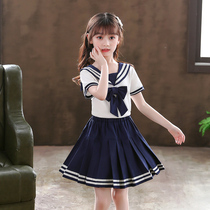 Girls Summer Dress Childrens Navy Suit Skirt Little girl jk Uniform Big child thin Childrens clothing summer