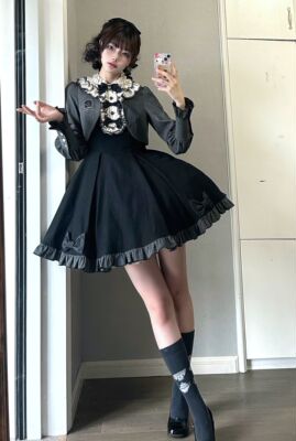 taobao agent Demi-season set, elegant dress, Lolita style, long sleeve, Lolita OP, fitted