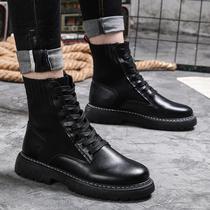  Hong Kong trendy brand mens shoes 2021 new spring and autumn all-match British black leather boots high-top trend casual Martin boots men