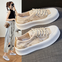 Fisherman shoes womens thick bottom 2021 new summer mesh single shoes versatile canvas heightening flat lace cookie shoes