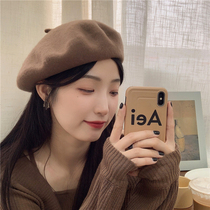 Japanese boutique wool beret female autumn and winter new solid color elegant quality pumpkin hat British retro painter hat