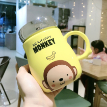 Creative cute cartoon ceramic mug with lid Male and female students couple Breakfast Milk drinking water Office home