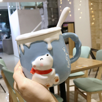 Cartoon super cute cute girl heart with lid spoon male and female students household breakfast milk drinking water ceramic mug