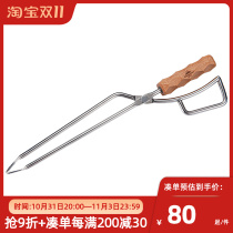 CAMPINGMOON Keman outdoor camping barbecue stainless steel fire tongs solid wood handle charcoal firewood clip