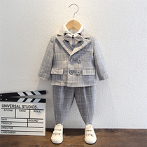  Boys  year-old dress Korean plaid casual handsome flower girl little host clothing childrens suit suit autumn