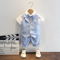 Boys suit dress Xia Yinglun handsome plaid small host costume baby suit childrens catwalk costume