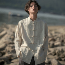 Tang suit mens Tide brand retro youth Chinese style linen shirt long sleeve cotton linen Chinese collar Zhongshan shirt clothing people