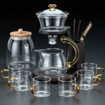 Glass lazy automatic tea set Household Kung Fu tea cup heat-resistant magnetic water teapot Tea artifact Light luxury