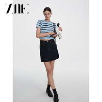 ZNE classic texture dark blue A - word jeans short skirt 1231