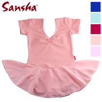 Sansha Sansha childrens ballet dance suit Cotton short-sleeved practice suit One-piece chiffon skirt gymnastics suit
