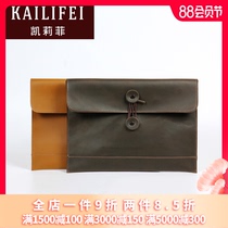 KAILIFEI Mens casual clutch computer bag Business A4 file bag Crazy Horse leather envelope bag Cowhide bag