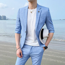 Rich bird summer mid-sleeve suit suit men slim casual short-sleeved small suit Korean version of the trend seven-point sleeve jacket