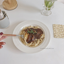 Simple and elegant ~ ins wind threaded ceramic straw hat plate pasta Western plate deep plate salad plate