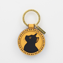 ZOOMON black cat keychain handmade leather cartoon bag pendant cute car key birthday gift