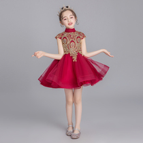 Red girl princess dress Children catwalk evening dress High-end little girl host flower girl piano performance suit summer