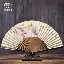 Old Changmen summer Chinese style hand-painted ancient style fan Vintage wind folding fan double-sided classical silk womens gift fan