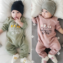  Korean baby spring and autumn one-piece 0-2-3 years old pure cotton long-sleeved climbing suit Western style mens and Womens baby romper
