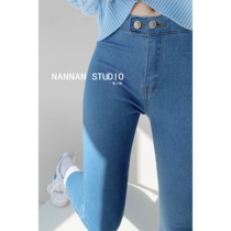  Homemade comfortable fabric stretch hip-raising skinny jeans high waist thin slim-fitting small feet pants spring and autumn pencil pants women