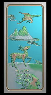 鶴鹿同春 鹤鹿同春圆绣片