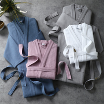 Bathrobe womens summer cotton long section absorbent quick-drying cotton thin section Mens bathrobe Hotel couple nightgown spring and autumn section