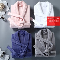 Hotel bathrobes Five-star men and women autumn and winter pure cotton towel material nightgown long cotton absorbent quick-drying thickened