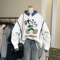 Pregnancy woman dress 2022 spring and autumn thin long sleeve fake two pieces of clothing Korean version loose display slim design sensation cotton large code blouse
