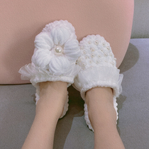 Puff flower hand-woven slippers diy material bag homemade hand-woven warm non-slip bag head womens shoes finished Pearl