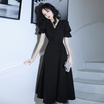Evening dress Female banquet temperament can usually wear black dress light luxury niche high-end host short dress summer