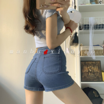 Europe and the United States ins peach hip tight denim shorts Womens summer stretch high waist leg length slim hip Hyuna hot pants