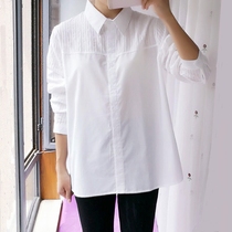 2021 new maternity white shirt pure cotton business suit shirt pregnancy work clothes Korean version long-sleeved top short section