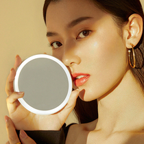 AMIRO handheld daylight makeup mirror female portable led Portable supplement ins girls heart high face value small round mirror