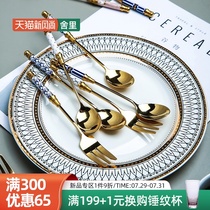 Sherry European style light luxury coffee spoon Stainless steel small spoon Short handle ceramic mixing spoon Dessert fork spoon Ice cream spoon