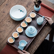 Such as porcelain moving hand-painted Kung Fu tea set Household simple ceramic cover bowl tea pot whole set of tea cups high-grade