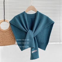 Net Red new outer knit knotted knot air-conditioned room neck shawl retro style wear solid color wild match small shoulder tide