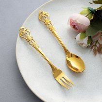 Palace embossed retro style cake fork creative crown coffee stirring spoon afternoon tea dessert fork fruit fork
